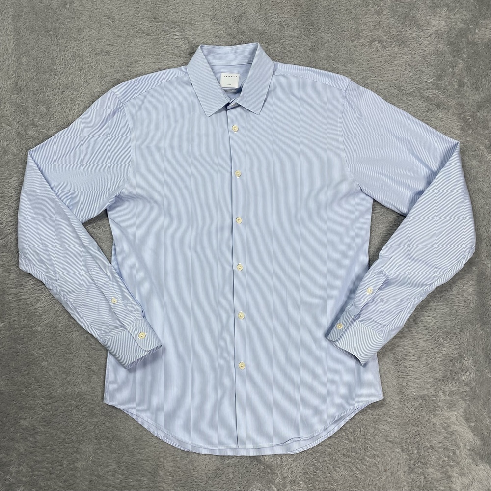 Sandro Shirt Mens Medium Blue Stripe Classic Fit 100% Cotton Dress Long Sleeve